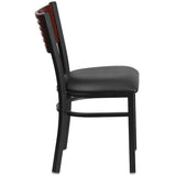 English Elm EE1217 Traditional Commercial Grade Metal Restaurant Chair Mahogany Wood Back/Black Vinyl Seat/Black Metal Frame EEV-11329
