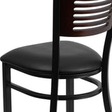 English Elm EE1217 Traditional Commercial Grade Metal Restaurant Chair Walnut Wood Back/Black Vinyl Seat/Black Metal Frame EEV-11332