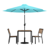 English Elm EE2870 Modern Commercial Grade Teak Patio Table and Chair Set Teal EEV-17118