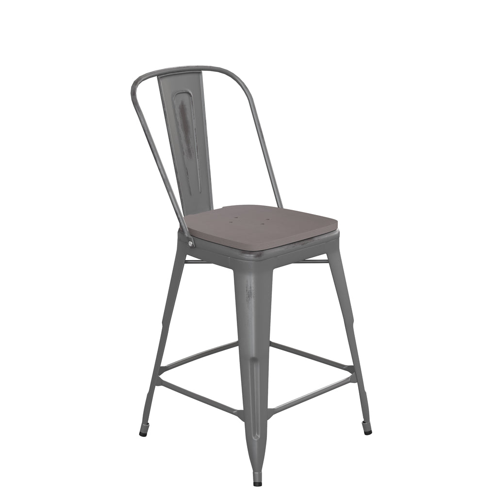 English Elm EE2875 Contemporary Commercial Grade Metal Colorful Restaurant Counter Stool Clear Coated/Gray EEV-17130