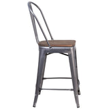 English Elm EE1238 Contemporary Commercial Grade Metal/Wood Colorful Restaurant Counter Stool Clear Coated EEV-11408
