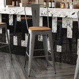 English Elm EE2876 Contemporary Commercial Grade Metal Colorful Restaurant Barstool Clear Coated/Teak EEV-17134