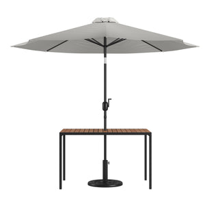 English Elm EE2878 Modern Commercial Grade Teak Patio Tables with Umbrella Gray EEV-17137