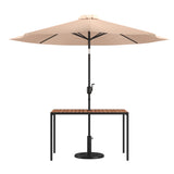 English Elm EE2878 Modern Commercial Grade Teak Patio Tables with Umbrella Tan EEV-17141