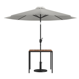 English Elm EE2880 Modern Commercial Grade Teak Patio Tables with Umbrella Gray EEV-17144
