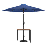 English Elm EE2880 Modern Commercial Grade Teak Patio Tables with Umbrella Navy EEV-17145