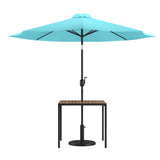 English Elm EE2880 Modern Commercial Grade Teak Patio Tables with Umbrella Teal EEV-17147