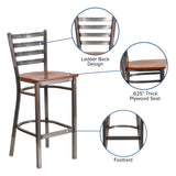English Elm EE1214 Traditional Commercial Grade Metal Restaurant Barstool Cherry Wood Seat/Clear Coated Metal Frame EEV-11319