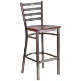 English Elm EE1214 Traditional Commercial Grade Metal Restaurant Barstool Mahogany Wood Seat/Clear Coated Metal Frame EEV-11320