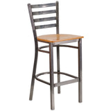 English Elm EE1214 Traditional Commercial Grade Metal Restaurant Barstool Natural Wood Seat/Clear Coated Metal Frame EEV-11321