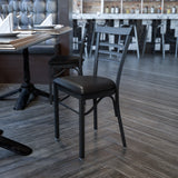 English Elm EE1224 Traditional Commercial Grade Metal Restaurant Chair Black Vinyl Seat/Black Metal Frame EEV-11365