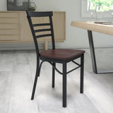 English Elm EE1224 Traditional Commercial Grade Metal Restaurant Chair Walnut Wood Seat/Black Metal Frame EEV-11370