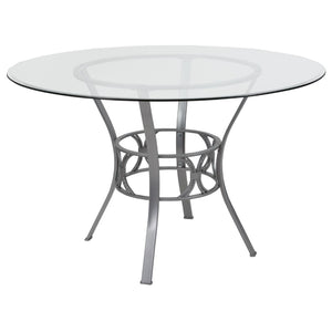 English Elm EE2936 Contemporary Glass Dining Table Clear Top/Silver Frame EEV-17260