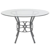 English Elm EE2936 Contemporary Glass Dining Table Clear Top/Silver Frame EEV-17260