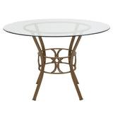 English Elm EE2933 Contemporary Glass Dining Table Clear Top/Matte Gold Frame EEV-17255