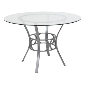 English Elm EE2933 Contemporary Glass Dining Table Clear Top/Silver Frame EEV-17254