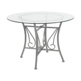 English Elm EE2931 Contemporary Glass Dining Table Clear Top/Silver Frame EEV-17251