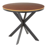 X Pedestal Industrial Dinette Table with Black Metal and Walnut Wood by LumiSource
