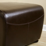 Baxton Studio Dark Brown Full Leather Ottoman with Rounded Sides