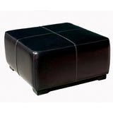 Baxton Studio Black Full Leather Square Ottoman Footstool 