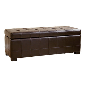 Baxton Studio Dark Brown Full Leather Storage Bench Ottoman with Dimples