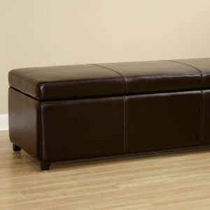 Baxton Studio Dark Brown Full Leather Storage Bench Ottoman with Stitching 