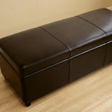 Baxton Studio Dark Brown Full Leather Storage Bench Ottoman with Stitching 