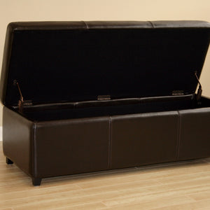 Baxton Studio Dark Brown Full Leather Storage Bench Ottoman with Stitching 
