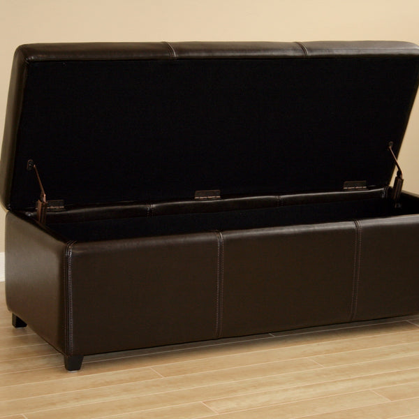 Baxton Studio Dark Brown Full Leather Small Storage Cube Ottoman