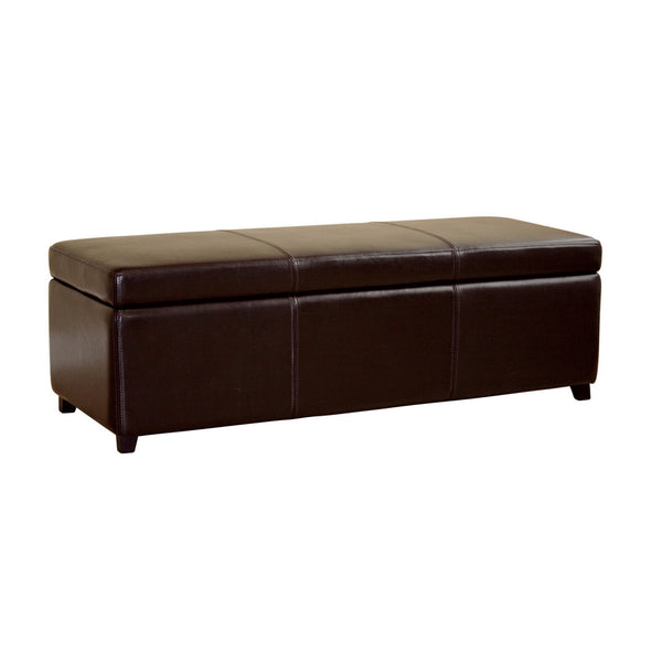 Baxton Studio Dark Brown Full Leather Storage Bench Ottoman with Stitching 