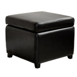 Black Full Leather Small Storage Cube Ottoman