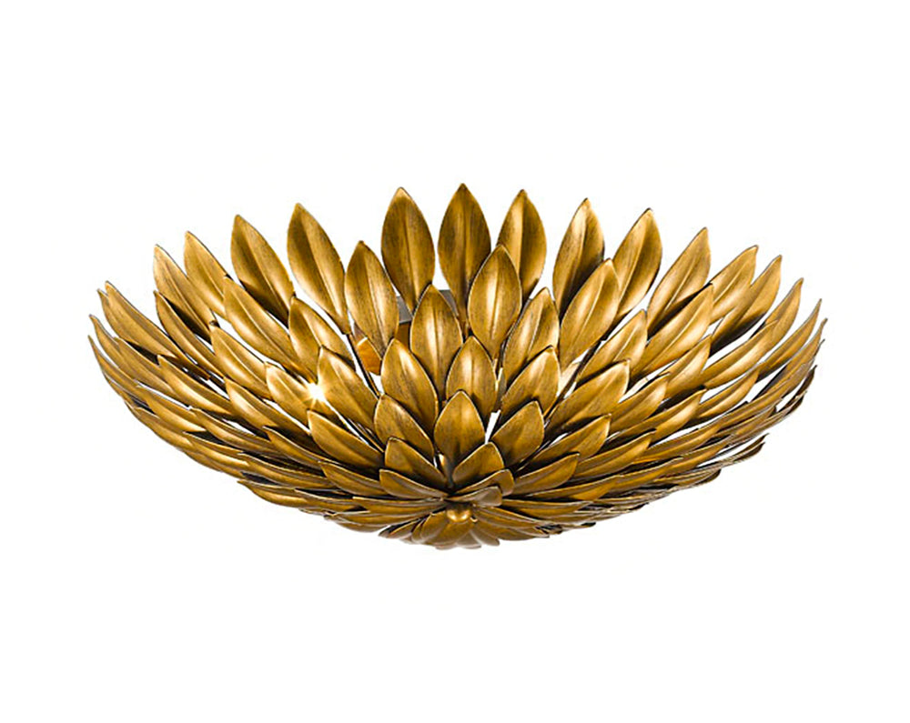 Bethel Gold Flush Mount Light Fixture with Leaf Accents – Elegant Steel Design for Any Room