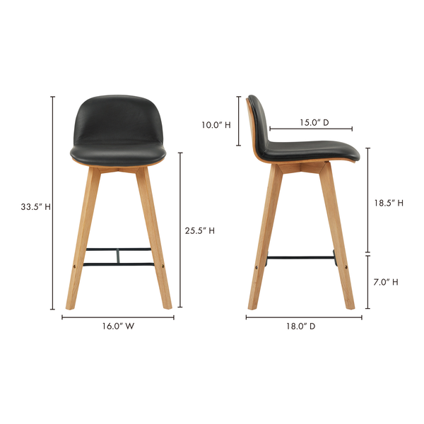 Moe's Home Napoli Leather Counter Stool Black YC-1020-02