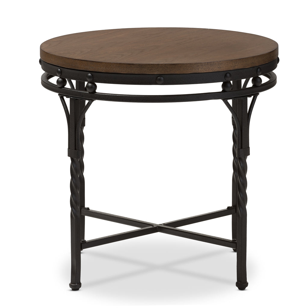 Austin Vintage Industrial Antique Bronze Round End Table English Elm