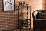 Baxton Studio Swanson Rustic Industrial Style Antique Black Textured Finish Metal Distressed Wood Mobile Kitchen Bar Wine Storage Shelf