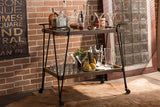 Baxton Studio Jessica Rustic Industrial Style Antique Black Textured Finish Metal Distressed Ash Wood Mobile Serving Bar Cart