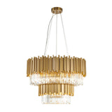 Bethel Gold Chandelier in Stainless Steel & Crystal