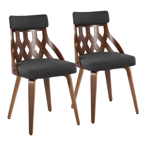 York Mid-Century Modern Chair in Walnut Wood and Charcoal Fabric by LumiSource - Set of 2