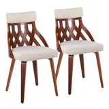 York Mid-Century Modern Chair in Walnut Wood and Cream Fabric by LumiSource - Set of 2