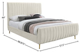 Zara Velvet / Engineered Wood / Foam Contemporary Cream Velvet Full Bed (3 Boxes) - 57" W x 86.8" D x 49" H