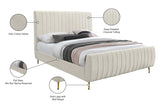 Zara Velvet / Engineered Wood / Foam Contemporary Cream Velvet King Bed (3 Boxes) - 79" W x 92.3" D x 49" H