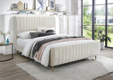 Zara Velvet / Engineered Wood / Foam Contemporary Cream Velvet King Bed (3 Boxes) - 79" W x 92.3" D x 49" H