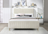 Zara Velvet / Engineered Wood / Foam Contemporary Cream Velvet King Bed (3 Boxes) - 79" W x 92.3" D x 49" H