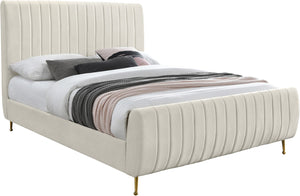 Zara Velvet / Engineered Wood / Foam Contemporary Cream Velvet Queen Bed (3 Boxes) - 63" W x 92.3" D x 49" H