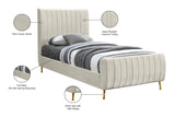 Zara Velvet / Engineered Wood / Foam Contemporary Cream Velvet Twin Bed (3 Boxes) - 42" W x 86.8" D x 49" H