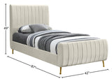 Zara Velvet / Engineered Wood / Foam Contemporary Cream Velvet Twin Bed (3 Boxes) - 42" W x 86.8" D x 49" H