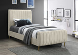 Zara Velvet / Engineered Wood / Foam Contemporary Cream Velvet Twin Bed (3 Boxes) - 42" W x 86.8" D x 49" H