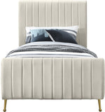 Zara Velvet / Engineered Wood / Foam Contemporary Cream Velvet Twin Bed (3 Boxes) - 42" W x 86.8" D x 49" H