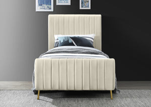Zara Velvet / Engineered Wood / Foam Contemporary Cream Velvet Twin Bed (3 Boxes) - 42" W x 86.8" D x 49" H