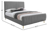 Zara Velvet / Engineered Wood / Foam Contemporary Grey Velvet Queen Bed (3 Boxes) - 63" W x 92.3" D x 49" H